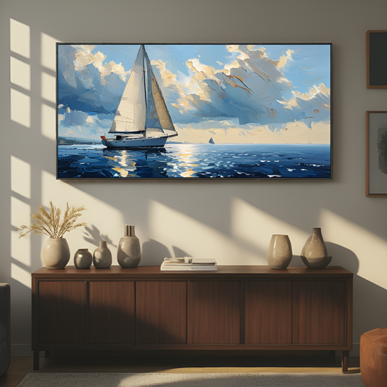 Sailboat on a Serene Sea under Cloudy Sky