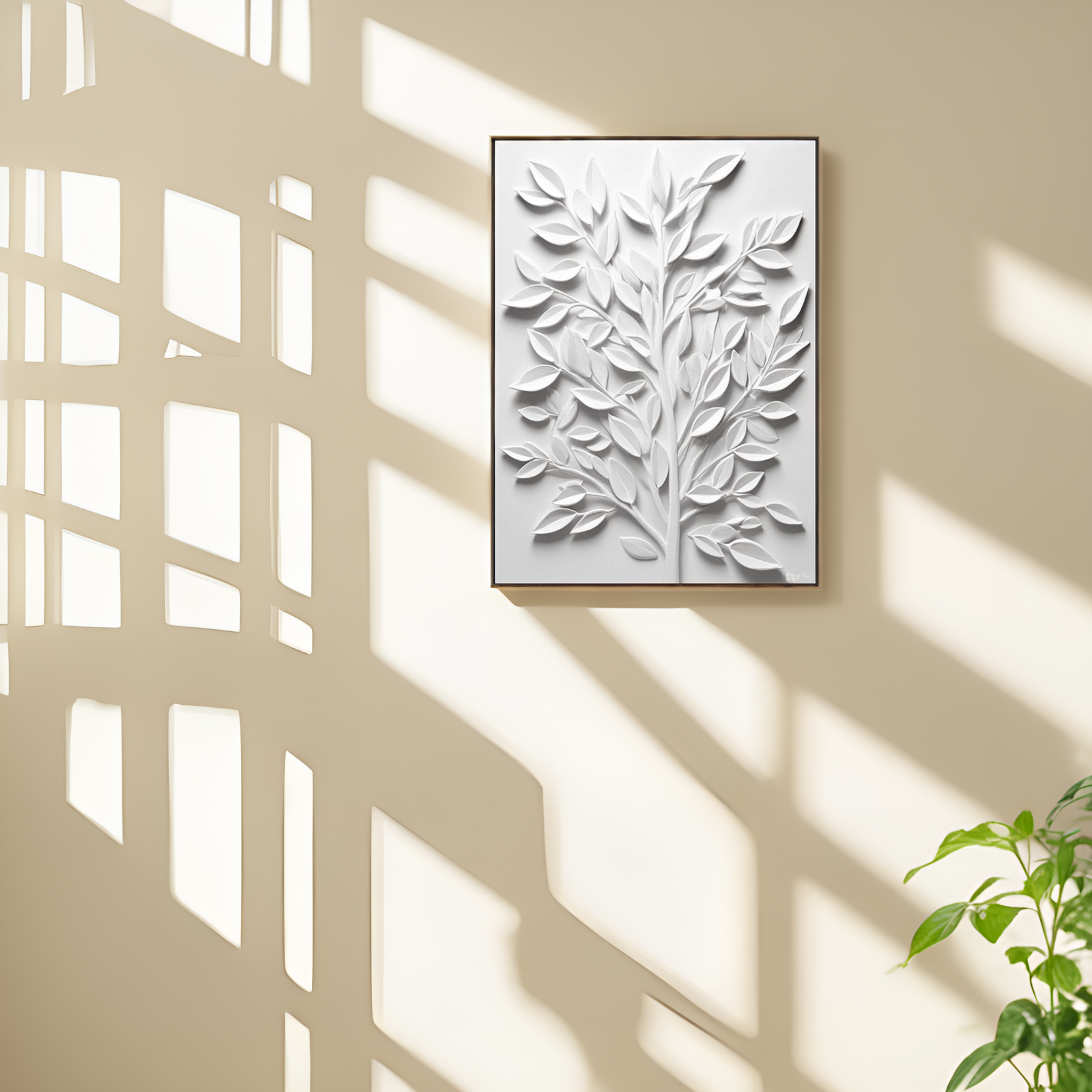 Ethereal White Foliage: The Serenity of a Leafy Branch