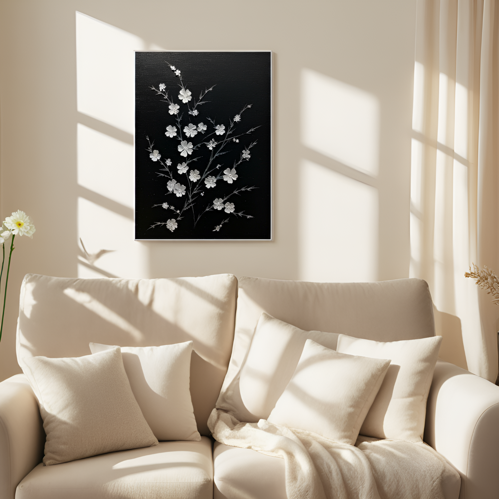 Fleurs d'argent contre la nuit : une danse florale délicate 