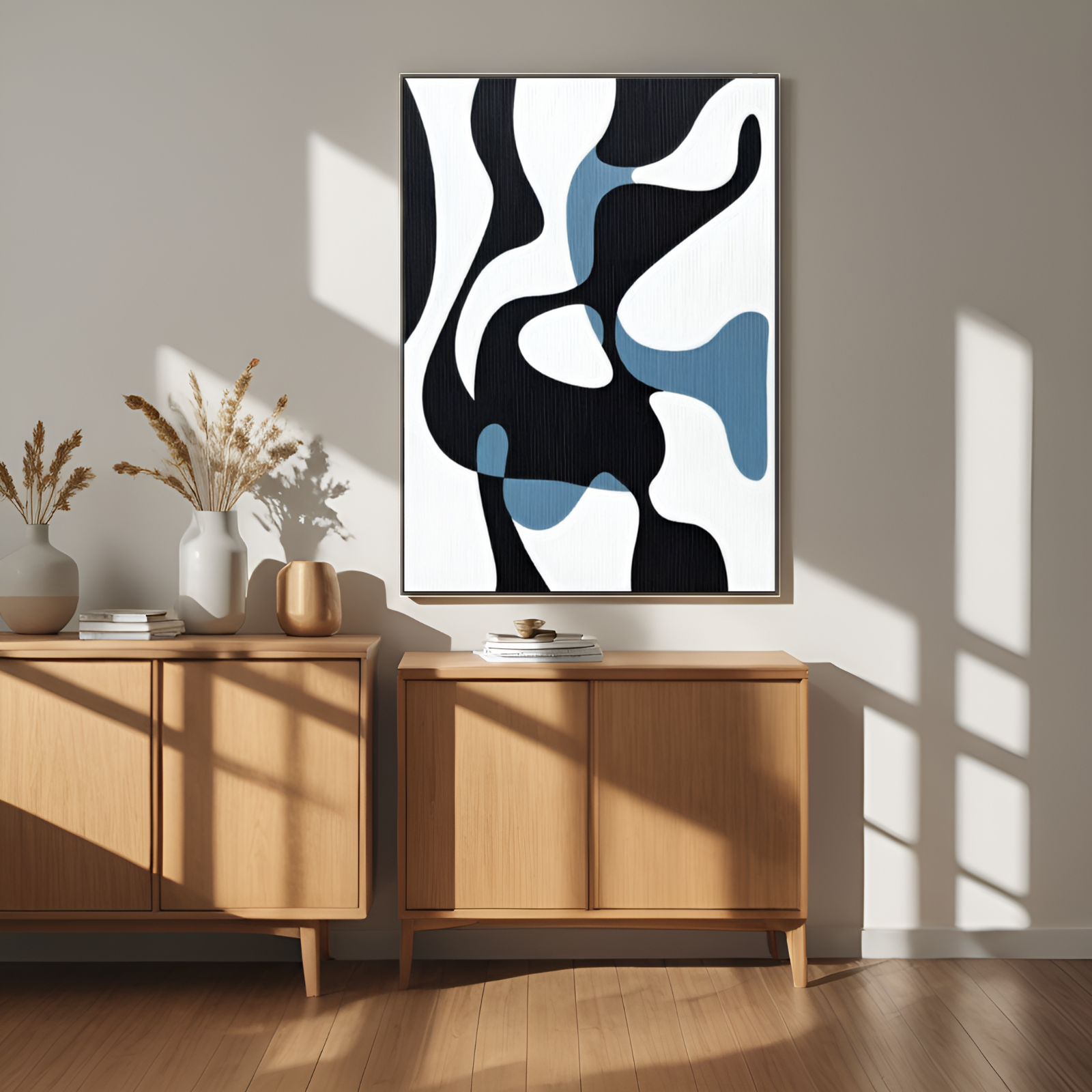 Fluid Abstraction: The Interplay of Shapes in Monochrome and Blue