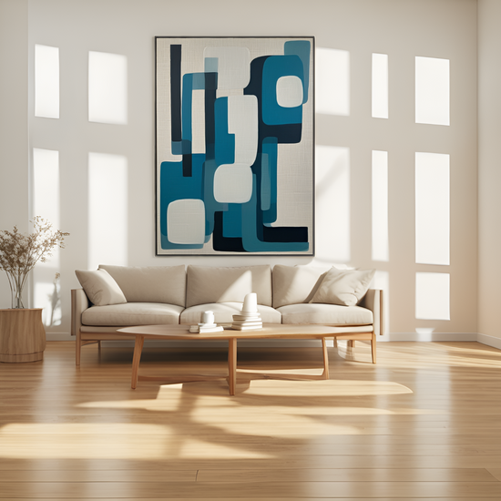 Blue - Toned Abstraction: The Interplay of Geometric Forms