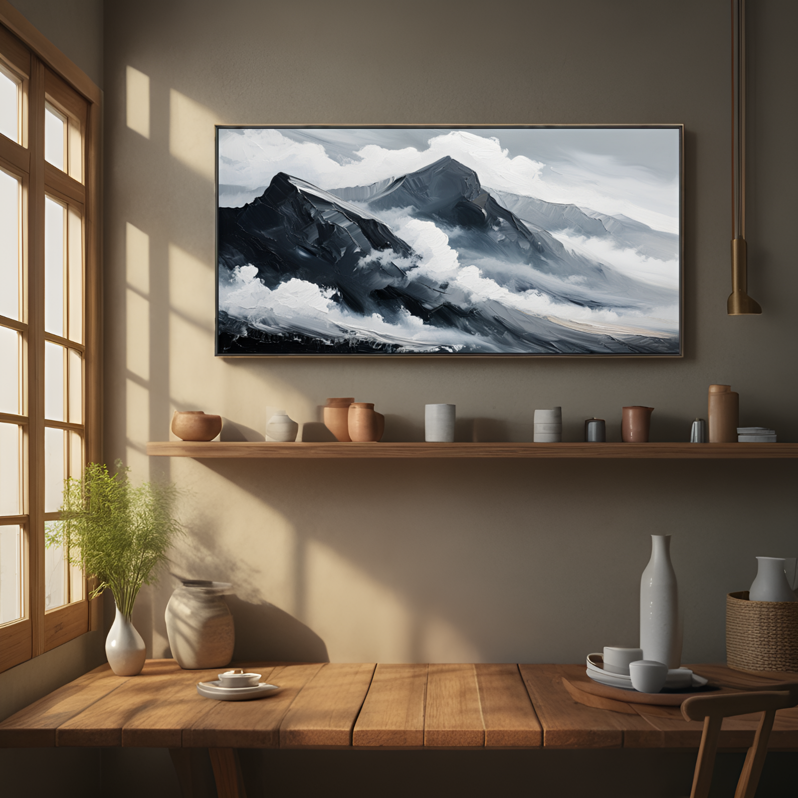 Mountain Peaks Enshrouded in Clouds