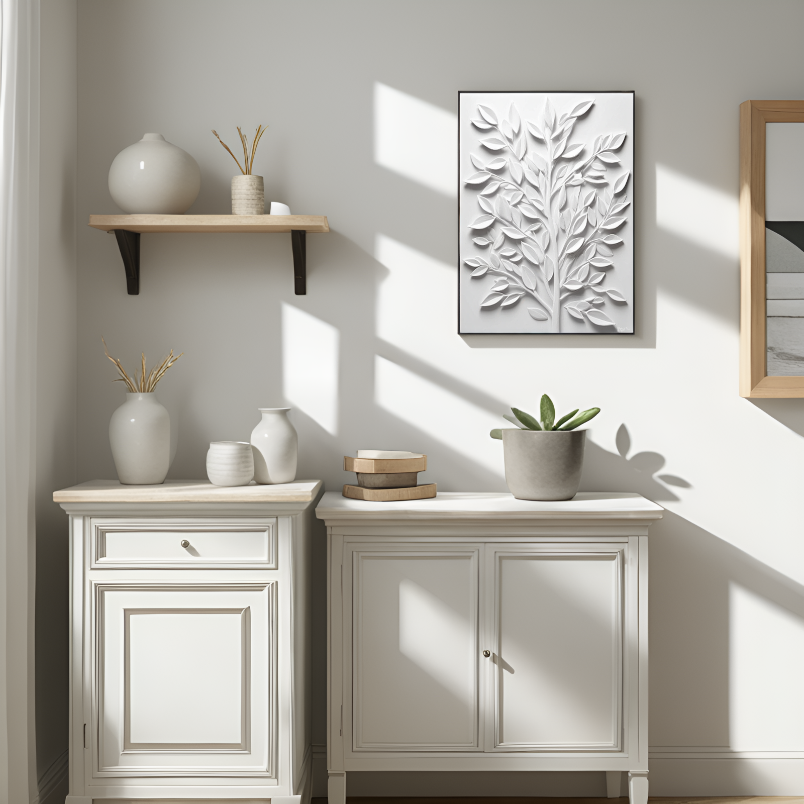 Ethereal White Foliage: The Serenity of a Leafy Branch