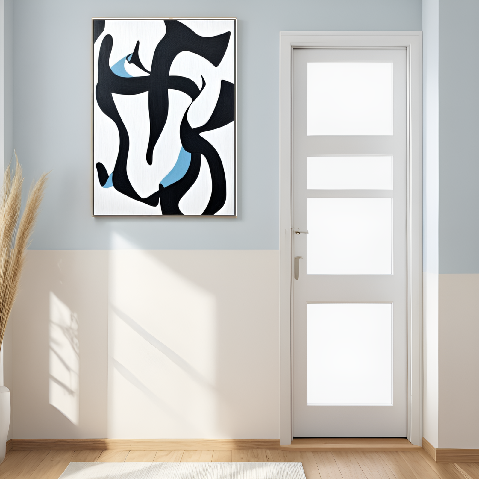 Ethereal Dance of Shapes: A Symphony in Monochrome with a Hint of Blue