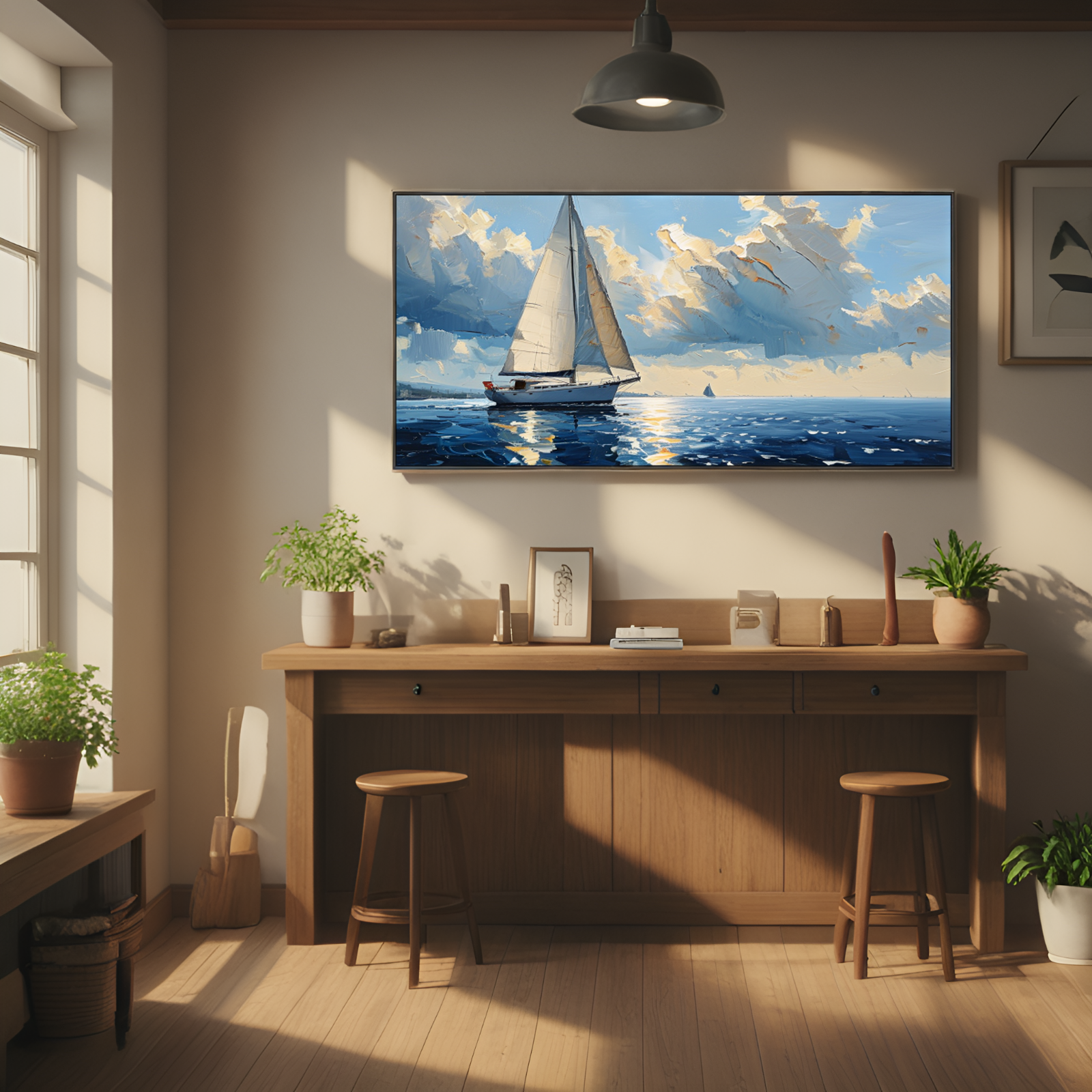 Sailboat on a Serene Sea under Cloudy Sky