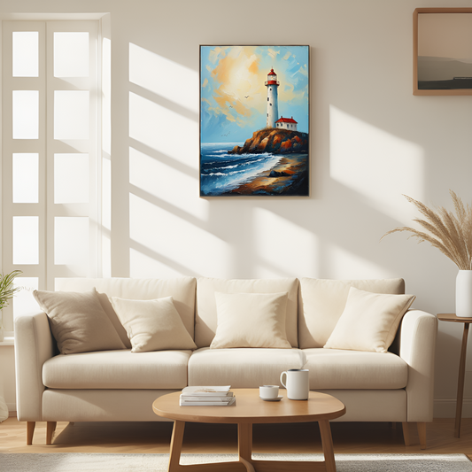 Guiding Light on the Coast: A Serene Maritime Scene
