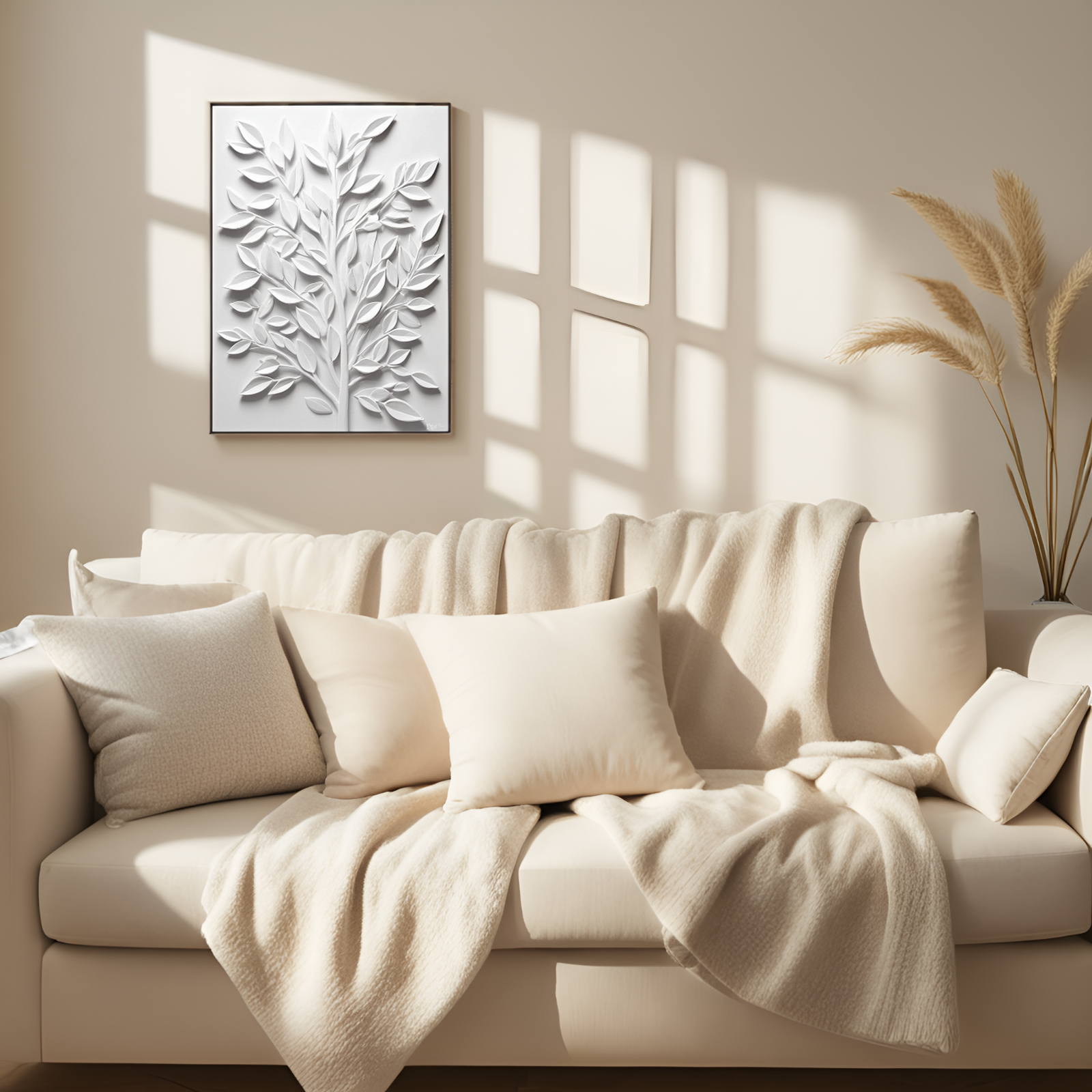 Ethereal White Foliage: The Serenity of a Leafy Branch