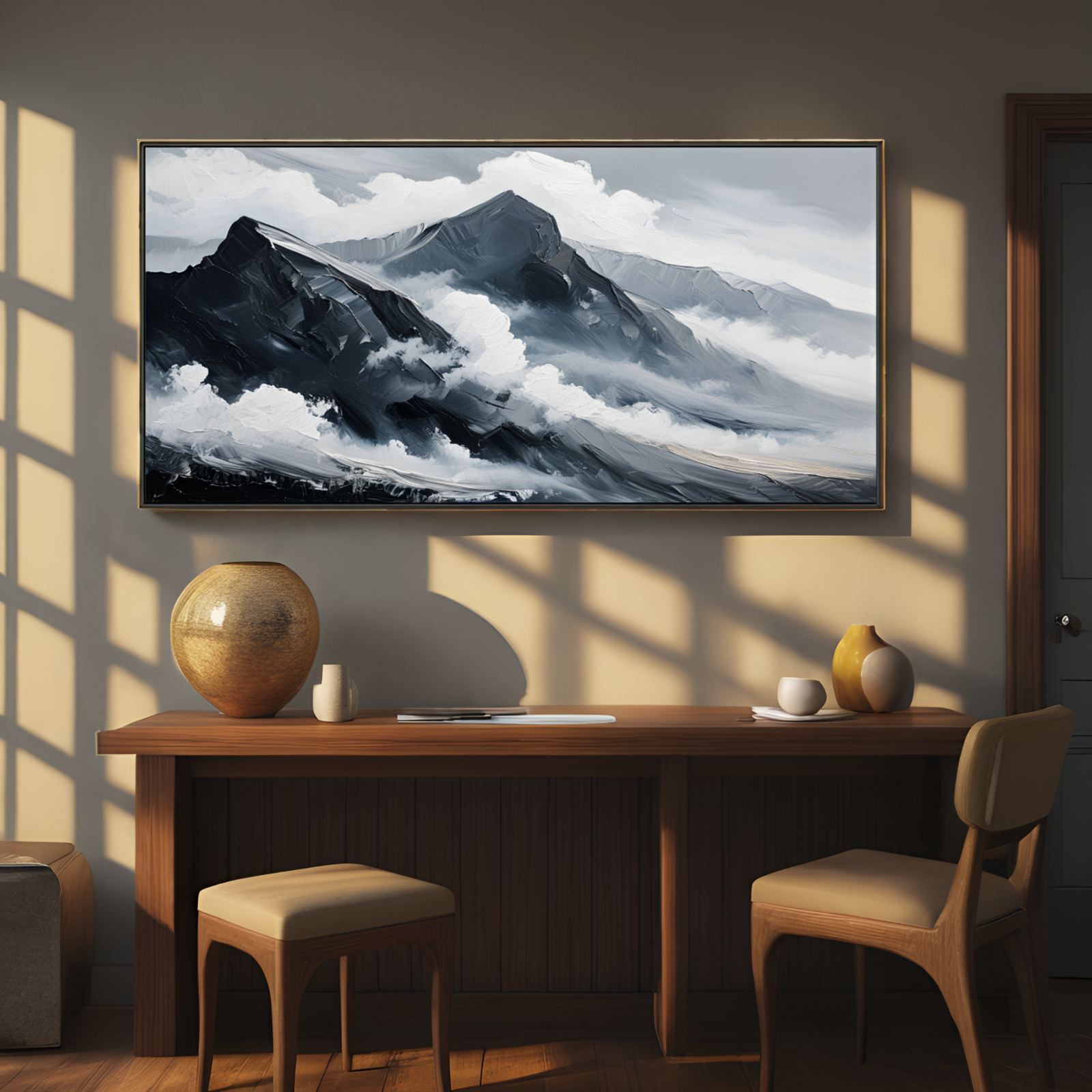 Mountain Peaks Enshrouded in Clouds