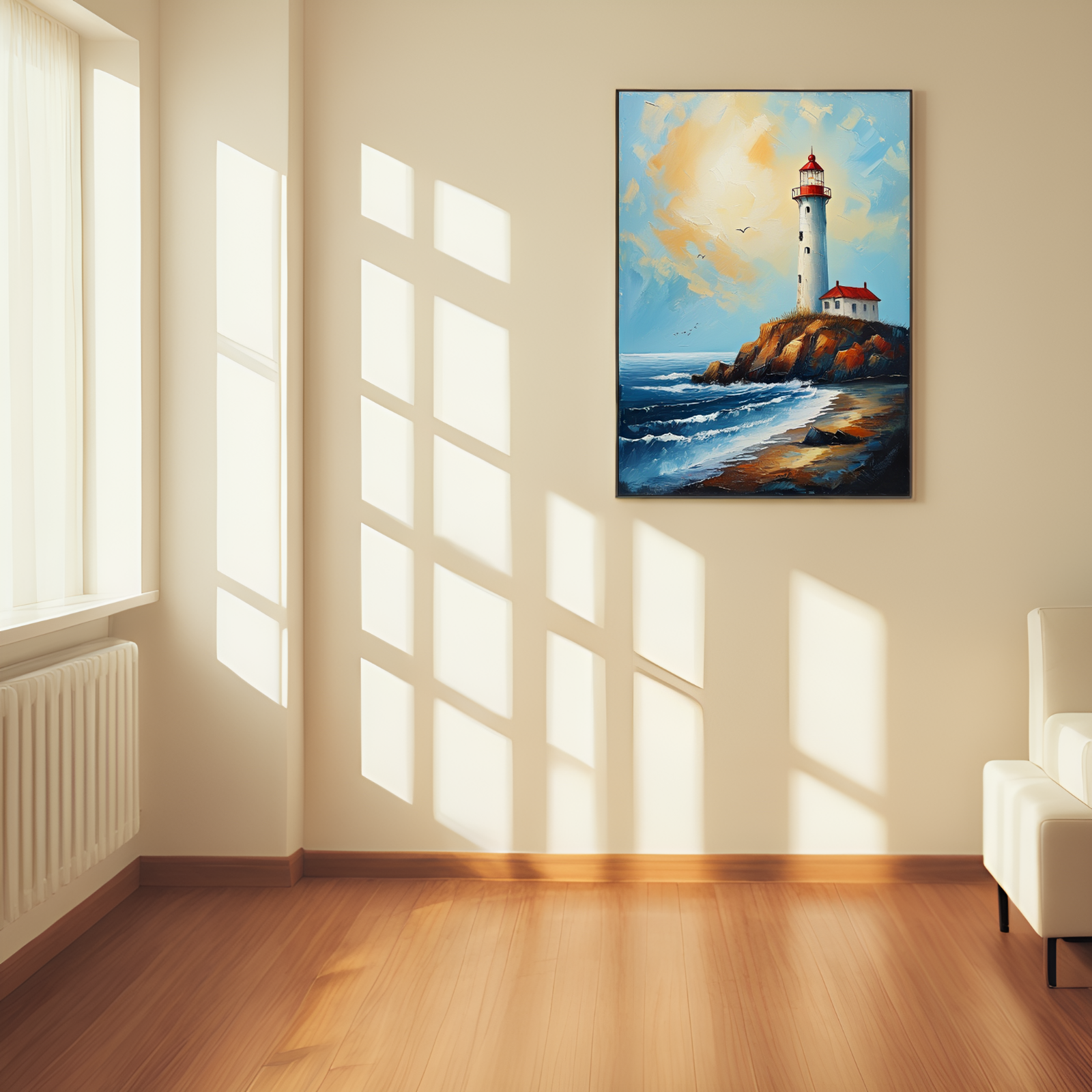Guiding Light on the Coast: A Serene Maritime Scene