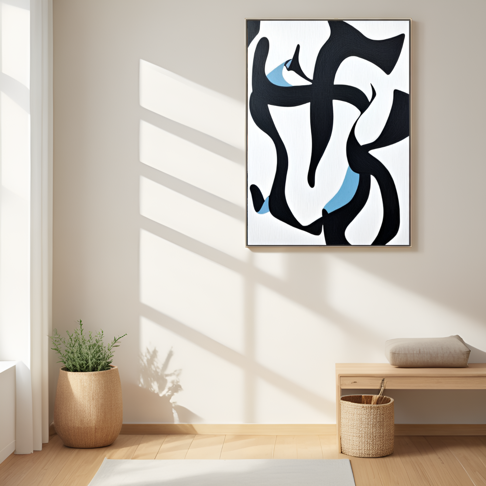 Ethereal Dance of Shapes: A Symphony in Monochrome with a Hint of Blue