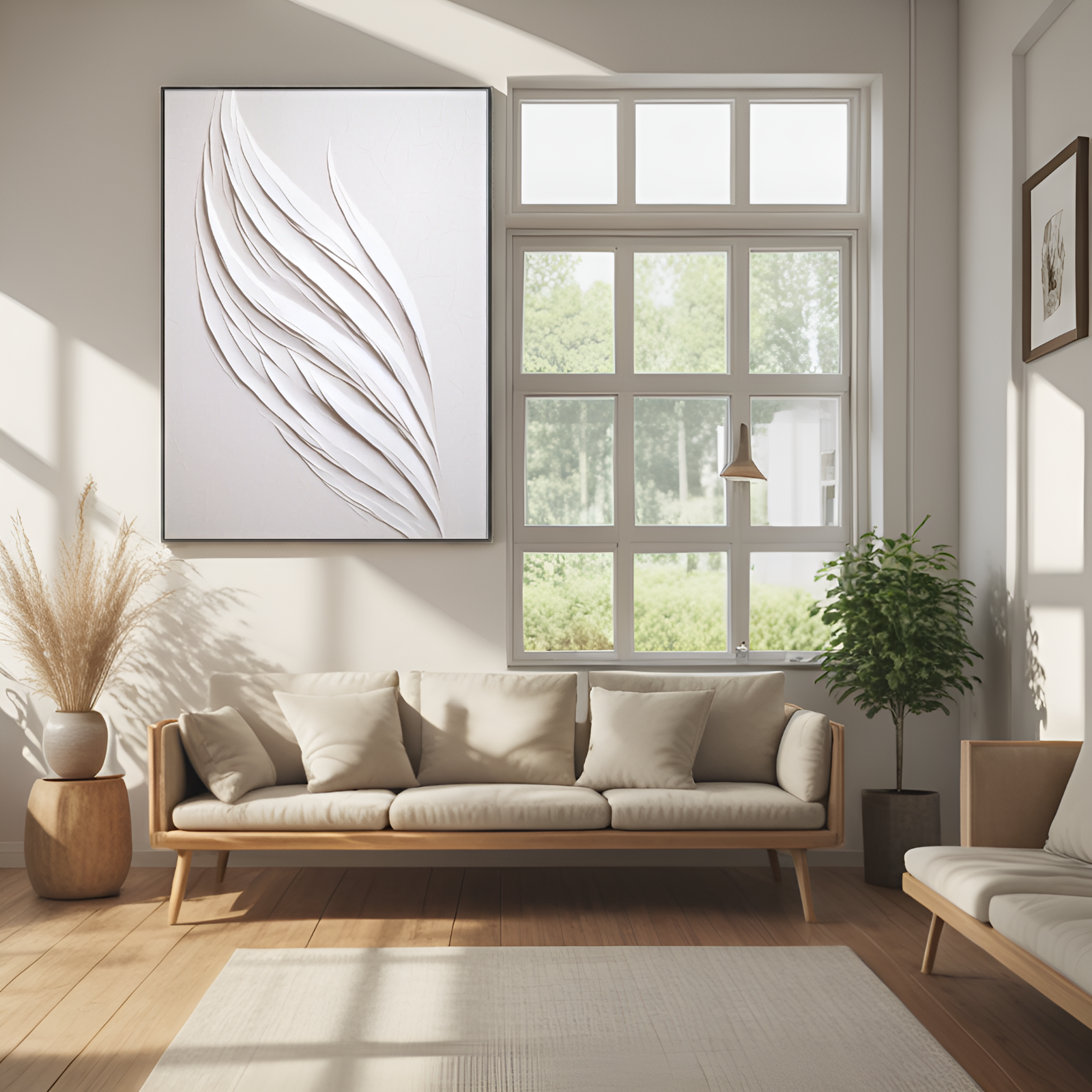 Elegant Whispers of White: The Abstract Foliage - inspired Artwork