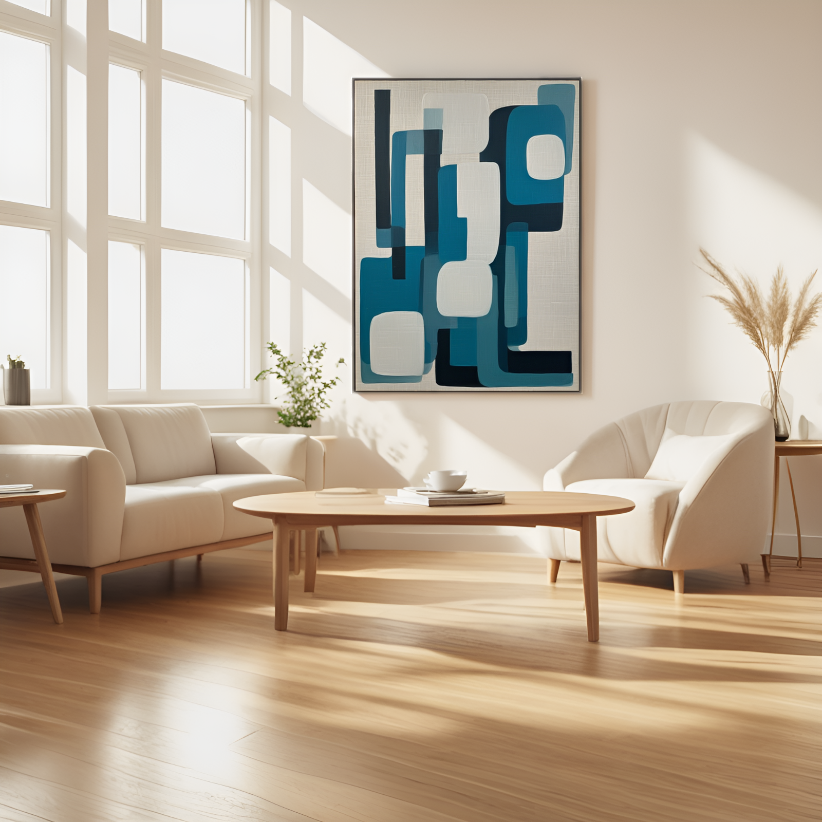 Blue - Toned Abstraction: The Interplay of Geometric Forms